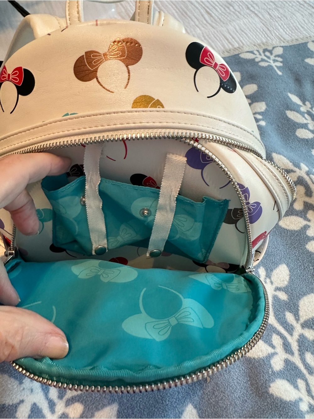 Loungefly x Disney Parks White Minnie Ear Pattern Mini Backpack - Picture 3 of 7